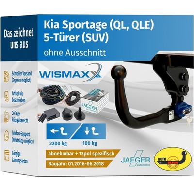 ANHÄNGERKUPPLUNG verti abnehmbar für Kia Sportage 16-18 +13pol E-Satz spezifisch