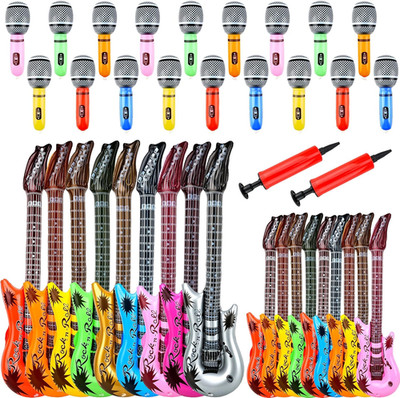 38 Pack Inflatable Rock Star Toy Set Includes 18 Pcs Inflatable Guitar and 18 Pc