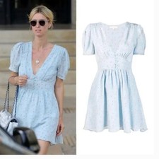 Loveshackfancy Ruby Floral Silk Mini Dress Sky Blue Size Large