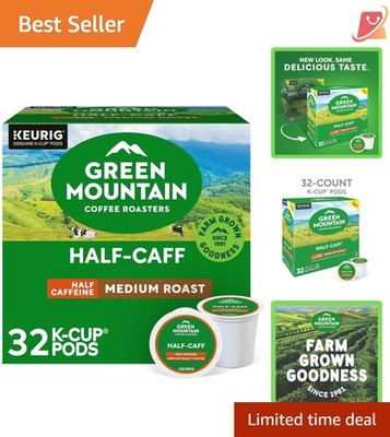 Half Caff Coffee Pods Medium Roast 32 Count Kosher Compatible Keurig