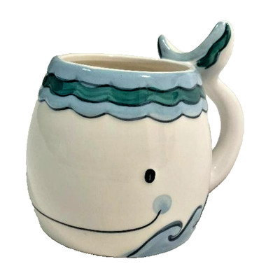Adorable Smiling Whale Design Ceramic Whale Shaped Coffee Mug Signature
