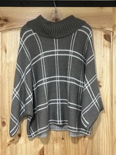 Lane Bryant Women  s Sweater Cowl Neck Poncho Style Brown W Cream Stripes 18-20