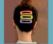 2 Large Leather Snap Hair Clips Unique Minimalist Women Rectangular Design Metal