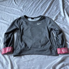 Nike Girls Medium Dri-FIT Gray Pink Athletic Pullover Sweatshirt
