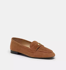Coach Sculpt C Penny Loafers Women's Size 8 Brown Suede Closed Toe Block Heel