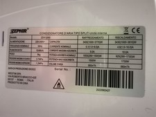 Unità Interna Zephir climatizzatore 12000 btu A++ ultima serie