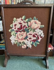 Fire screen , Vintage Embroidered Hand stitched Floral Panel And Wood Frame