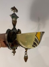 Antique vtg Gill glass sconce light fixture slip slipper shade uranium rewired