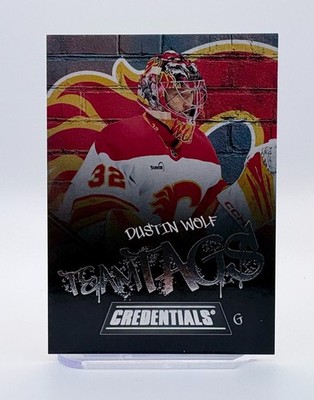 2022025-26 Upper Deck Credentials Dustin Wolf Team Tags Flames TT-10 1:50