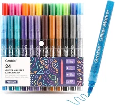 Glitter Metallic Markers, Extra-Fine Tip Glitter Acrylic Paint Markers, Quick-Dr