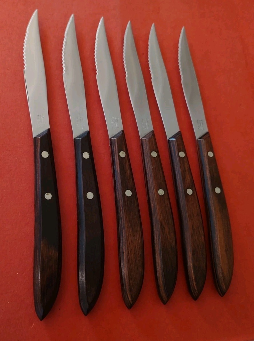 6 Russell Serrated Steak Knives Rosewood Handle USA MCM Rack Orig Box Dexter