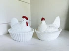 VTG Westmoreland Milk Glass Rooster & Hen On Nest Set!