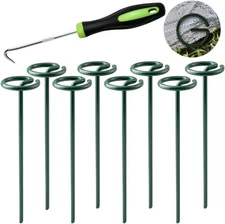 50Pcs Circle Top Landscape Staples, 6 Inch Green Artificial Turf Stakes, 9 Gauge