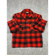 Minnesota Woolen Vintage 1950s Wool Shirt Mens Large Red Black Buffalo Plaid