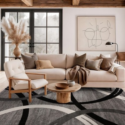 Rugshop Area Rug Modern Abstract Circles Design Dining Room Rugs Gray Rugs 5x7