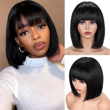 magichouse Bob Human Cabello Wigs with Bangs 180 Density None Lace Front Wigs