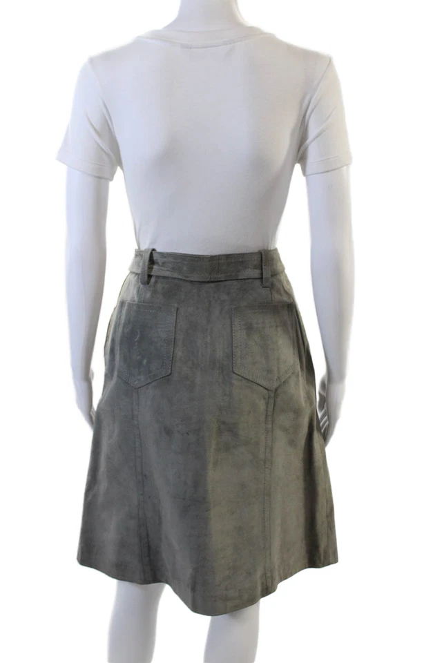 Falda Saks Fifth Avenue para mujer de cuero con detalle de hebilla línea A gris talla 12 Foto 3 de 4
