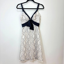 White House Black Market Cream Lace Babydoll Dress 0 Black Satin Bow Coquette