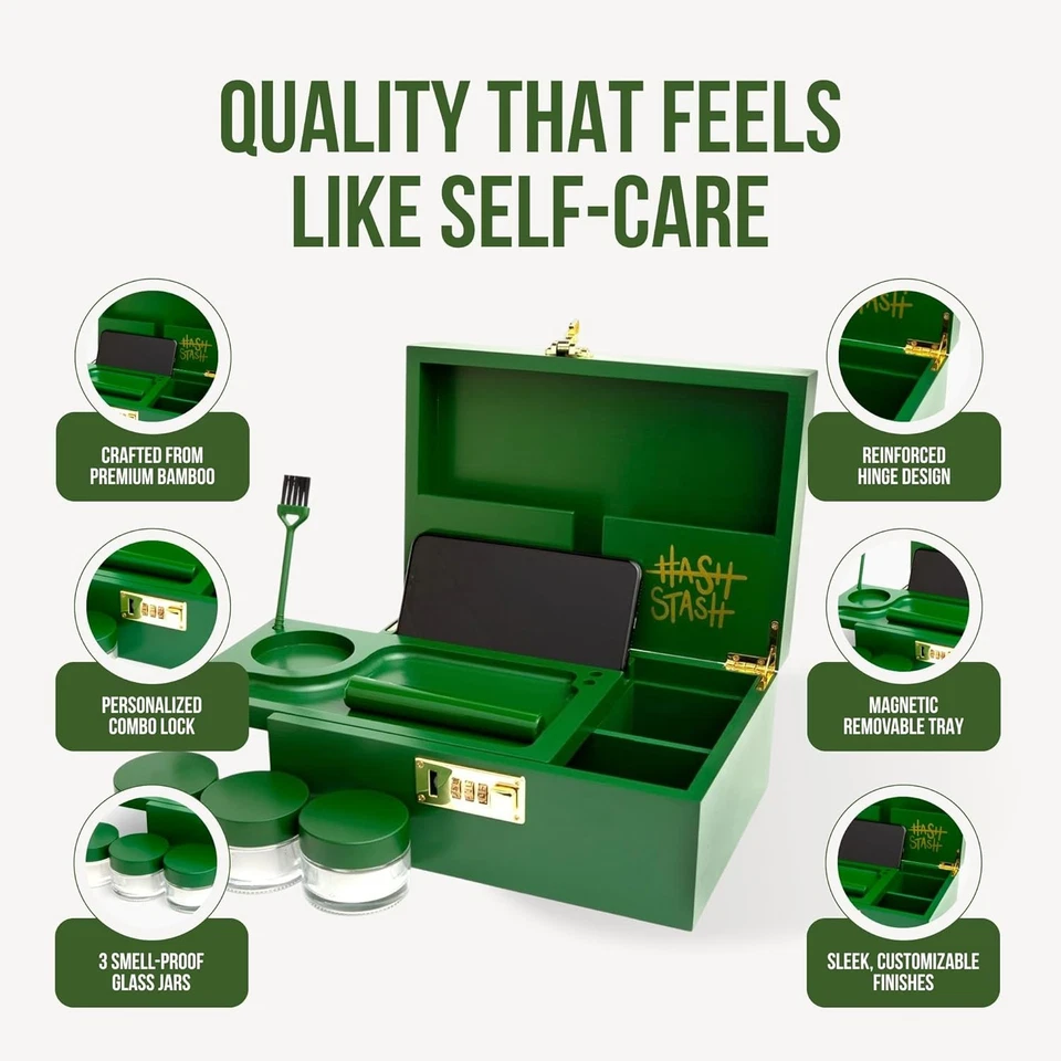 Bamboo Stash Box with Combination Lock, Organizer Tray & Accessories - Image 4 of 4