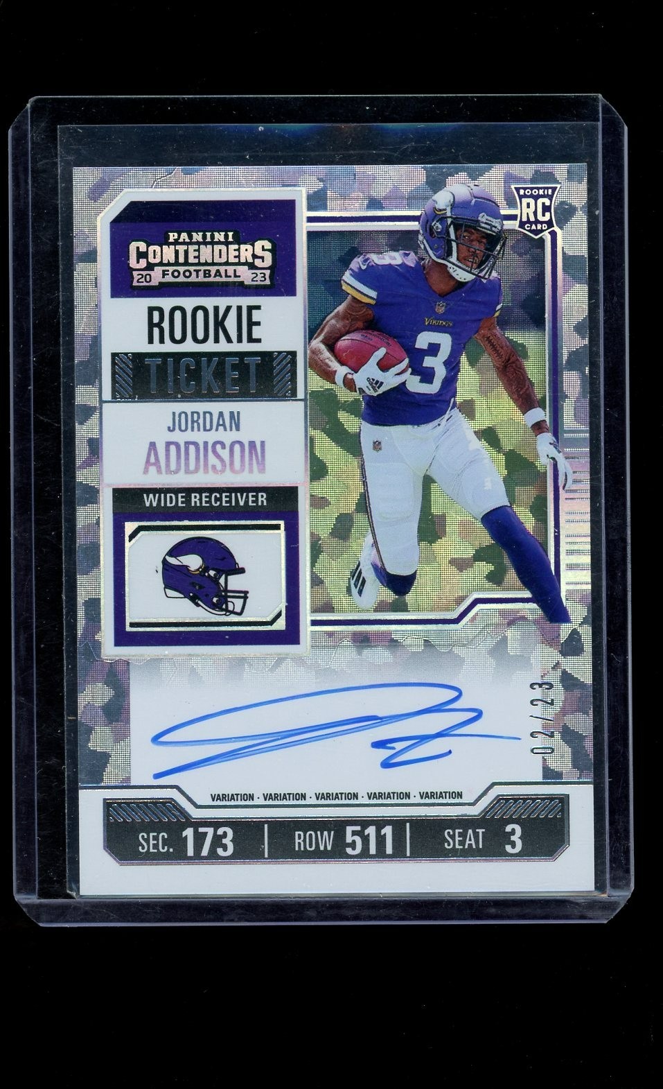 2023 PANINI CONTENDERS JORDAN ADDISON CRACKED ICE VARIATION TICKET AUTO /23