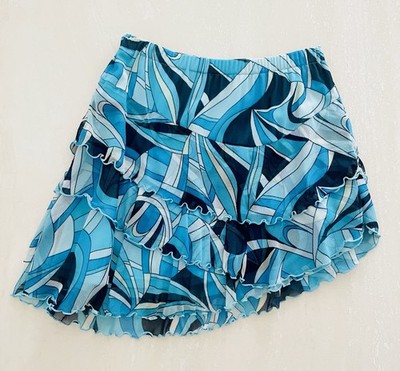 Mexx Women's Asymmetric Ruffle Lined Mini City Skirt Blue Black White S M