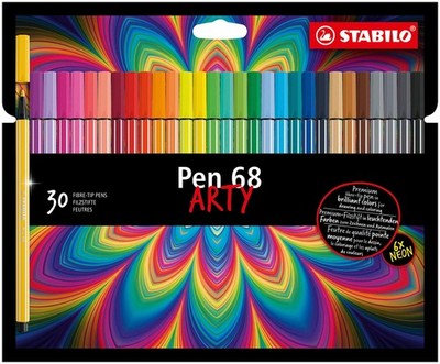 Premium Fibre-Tip Pen - STABILO Pen 68 - ARTY - Pack of 30 - Assorted Colours