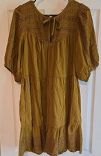 Eyelet Embroidered Tiered Boho Dress Baloom Sleeves Golden Brown Old Navy Sz L