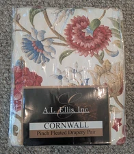 A.L Ellis Cornwall Pinch Pleated Drapery Pair Floral Curtains 48x84