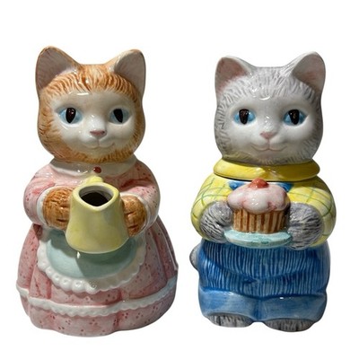 Whimsical Country Kitten Cat Sugar &Creamer Set Avon 1991 Kitchen Grandma Core
