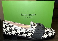 NEW Kate Spade Leandra Black White Houndstooth Leather Loafers KJ109 Sz 7.5b