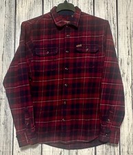 Orvis Mens Red Navy Blue Plaid Flannel Button Down Shirt Large 1312517