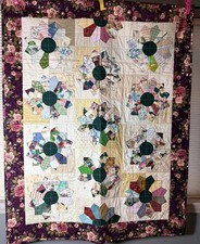 Kaleidoscope Floral Design Quilt Lap Size 100 Cotton Hand Made 43x55 NEW
