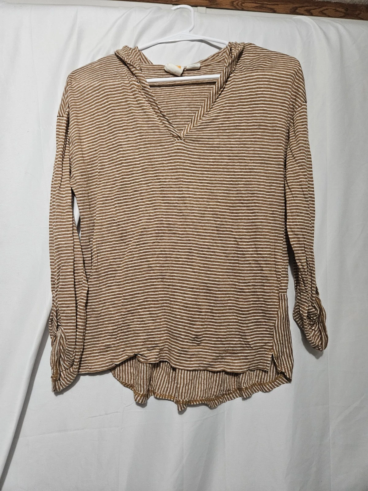 C&C California Tan And White Striped Lightweight Linen Hoodie Size Small!