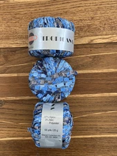 Lot of 3 balls of skacel TROPICANA ladder ribbon yarn- blue gray silver metallic