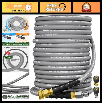 #ad 75FT 3 8quot; Pressure Washer Hose 4800PSI Swivel Quick Connect Kink Resistant M2 $179.99