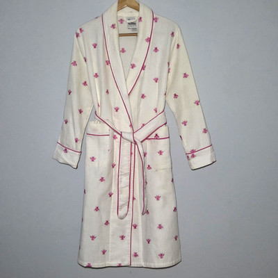 Lilly Pulitzer Vintage Queen Bee Waffle Knit Spa Robe White Pink Embroidered S/M