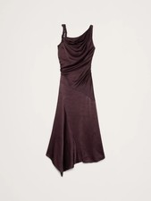 BANANA REPUBLIC Hammered Satin Twist-Shoulder Dress Sz 8 Ruby Plum