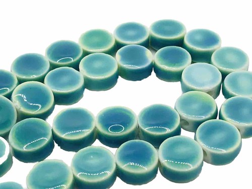 Ceramic Disk Beads Aqua 8mm
