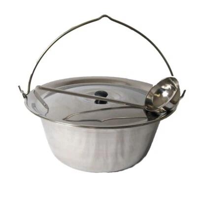 MARKENLOS Set orig. Ungarischer Gulaschkessel 14L Edelstahl m. Deckel+ GRATIS Schöpfkelle