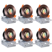 3 Inch 5CCT Gimbal Recessed Lighting, 7W, Oil Rubbed Bronze, Pack of 6