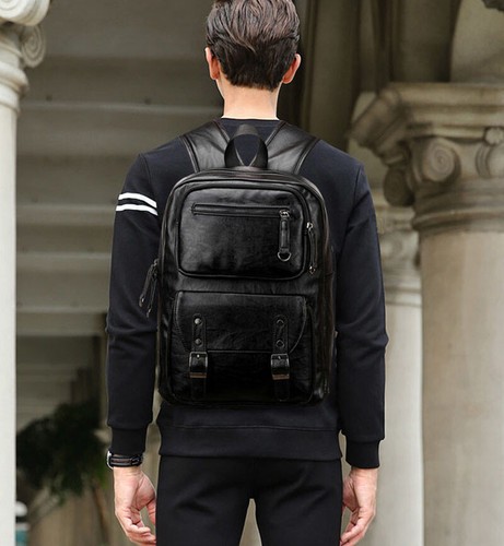 US Neu Mode Herren Leder Schulrucksack Wasserdicht Laptop Reisetasche - Bild 5 von 9