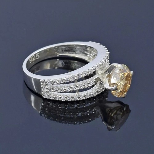 1.50 Ct Champagne Treated Diamond Ring With Accent Great Luster VVS1 Certified ! - Picture 3 of 6