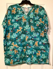 Christmas Rudolph The Red Nose Reindeer Womens Scrub Top Size Large  EUC