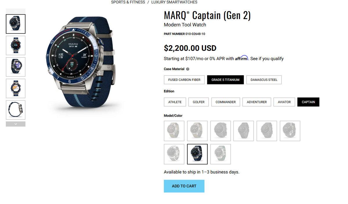 Garmin MARQ Captain (Gen 2) GPS Running Watch for sale