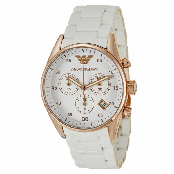 white and gold armani watch