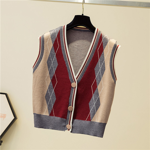 Women Knitted Check Vest Waistcoat Gilet Cardigan Preppy Sweater Tank Tops - Bild 4 von 9
