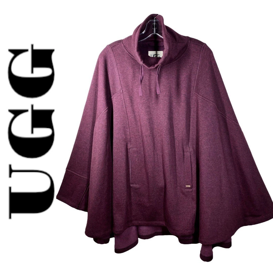 UGG Charlynne Burgundy Red Fleece Lined Mock Neck Cape Poncho, Large