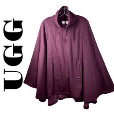 UGG Charlynne Burgundy Red Fleece Lined Mock Neck Cape Poncho, Large