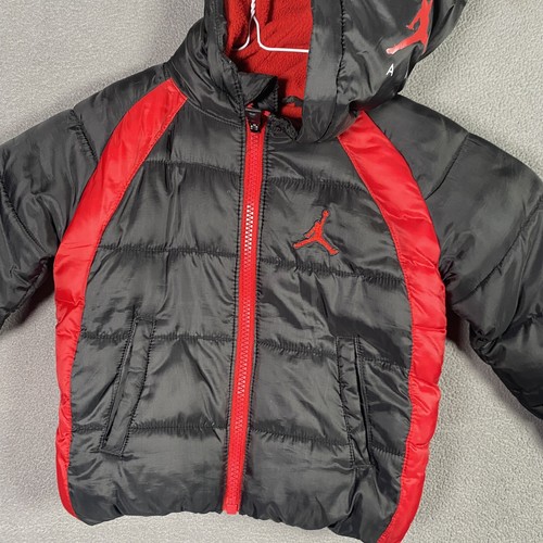 Air Jordan Hooded Winter/Snow Puffer Jacket, Black Red SIZE: TODDLER 18 MONTHS - Picture 3 of 20