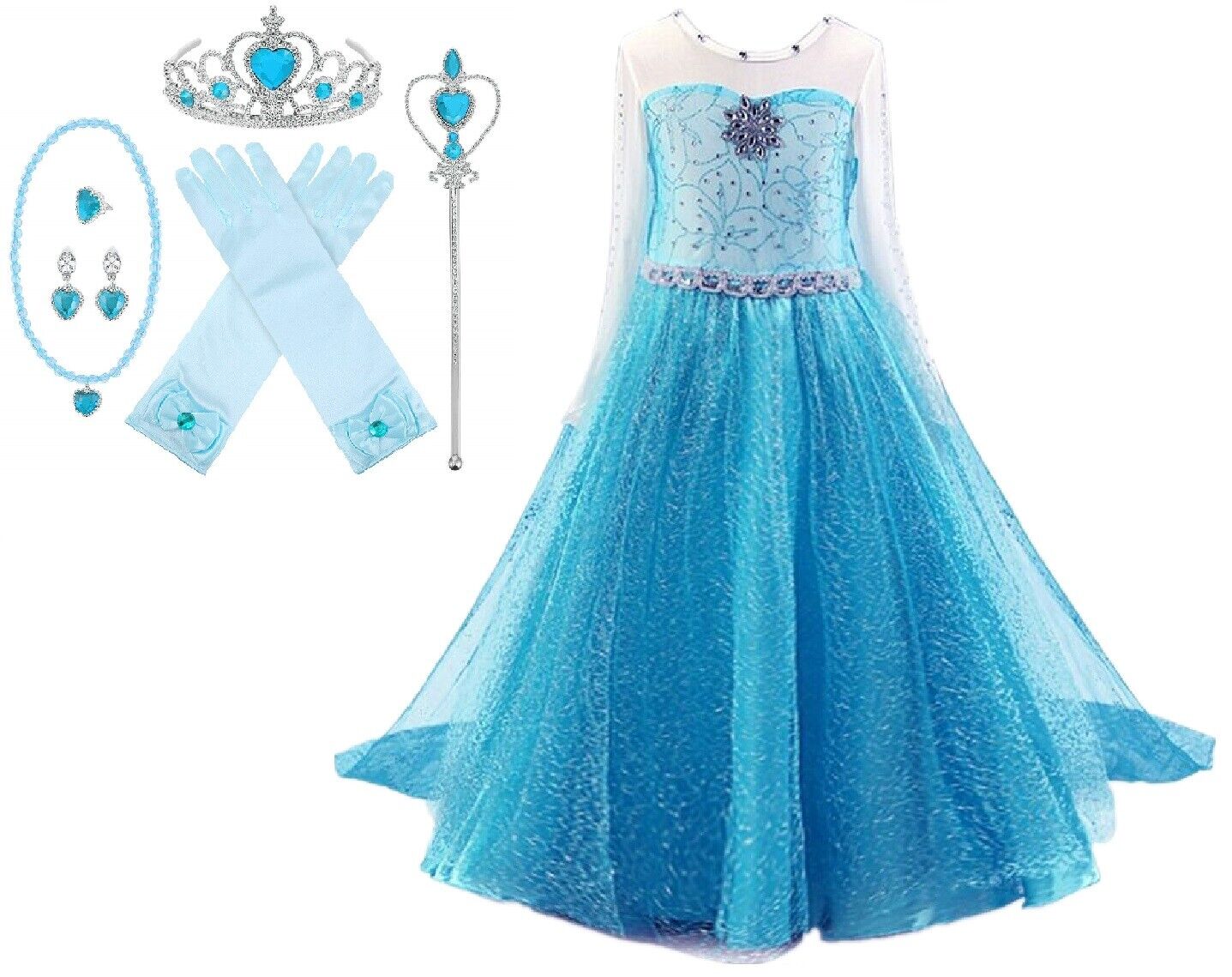 Snow Queen Long Sleeve Princess Elsa Frozen Costume Halloween ...